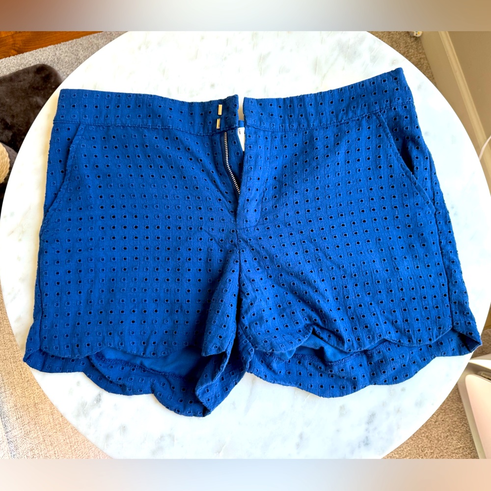 Francesca’s Shorts - navy eyelid with scalloped hem - Size Large